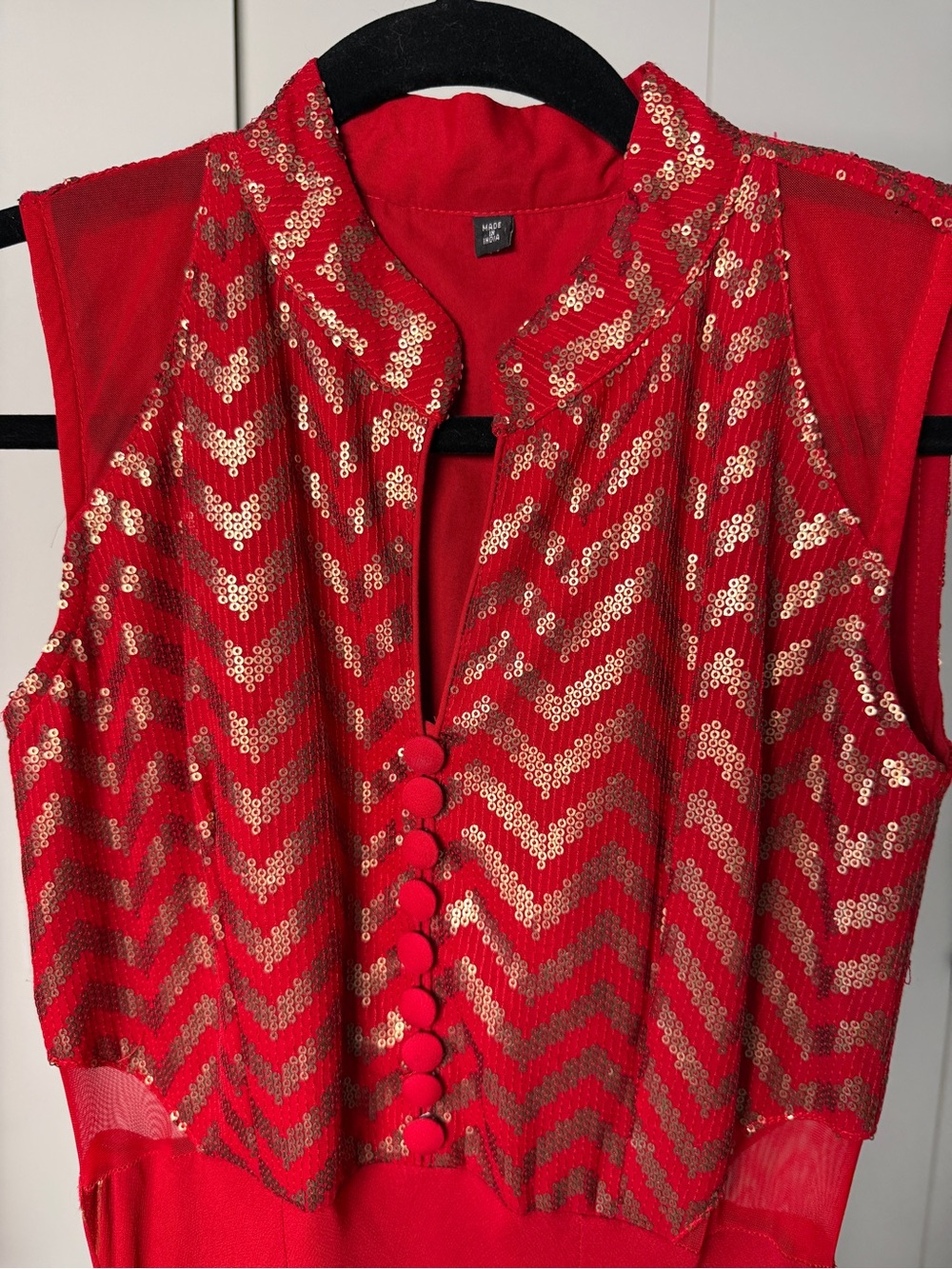 Red Sequin Chevron Sleeveless maxi dress made in India